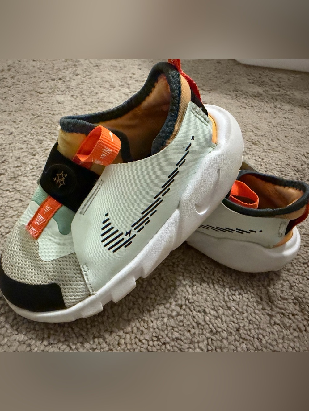 Nike Kids Slip-On Sneakers in Mint, Orange and Black